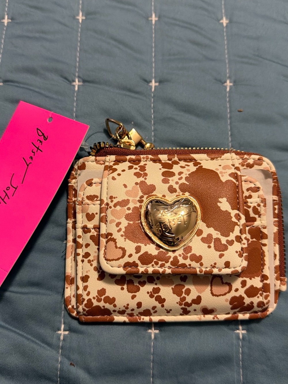 Betsy Johnson Brown and Cream Heart Accent Card Wallet